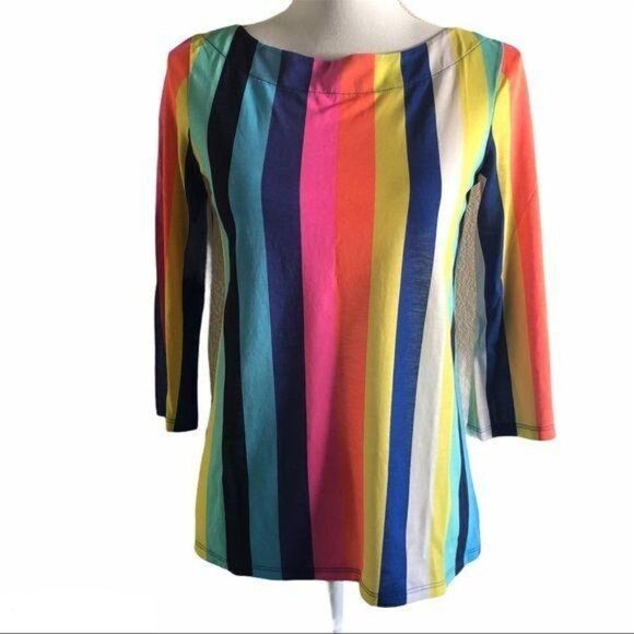 Lilly Pulitzer WAVERLY Cotton TOP IN MULTI RAINBOW STRIPE XS - Picture 2 of 7